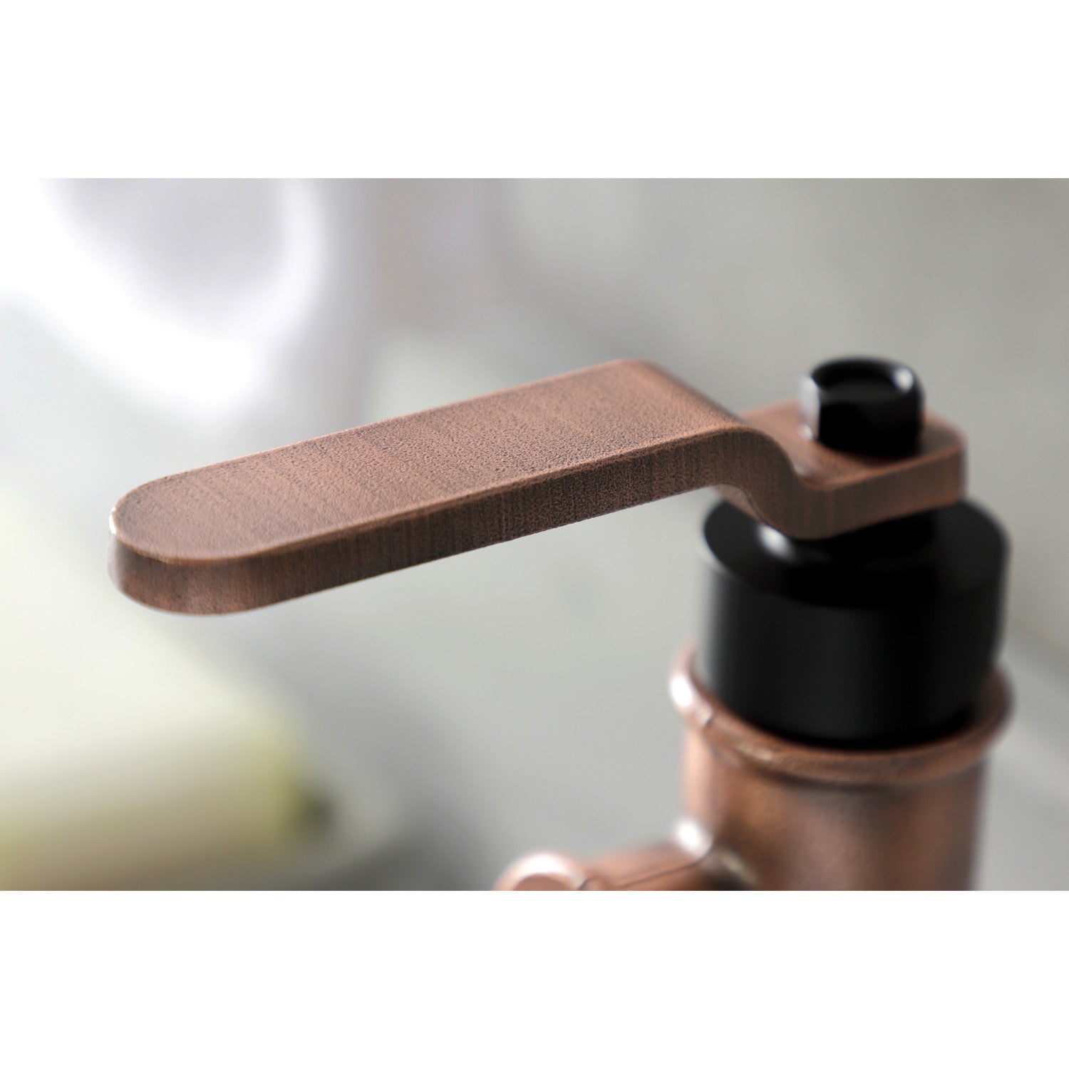 Kingston Sona KSD282KLAC - Whitaker One-Handle 1-Hole Bathroom Faucet with Deck Plate and Push Pop-Up Drain, Matte Black/Antique Copper — thumbnail 2